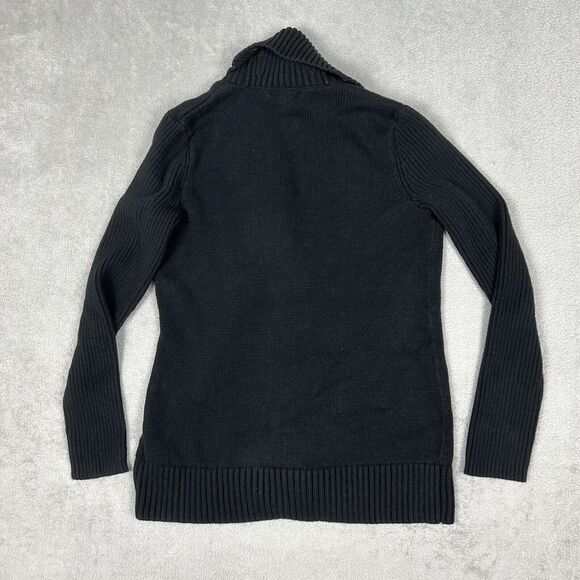 Ralph Lauren Sweater Women's Medium Black Rib Knit Shawl Collar Buckle Cardigan - Picture 2 of 9
